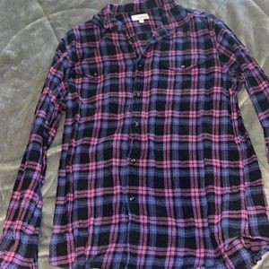 Pink, purple, blue, and black Long sleeve flannel